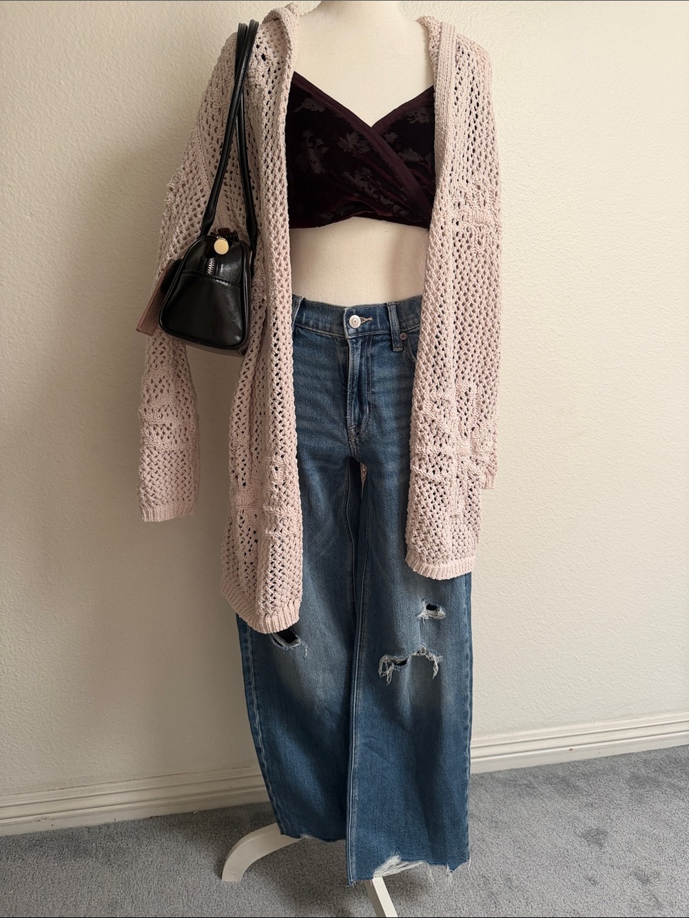 Atelier Nicole Miller Open-Knit Longline Cardigan Sweater